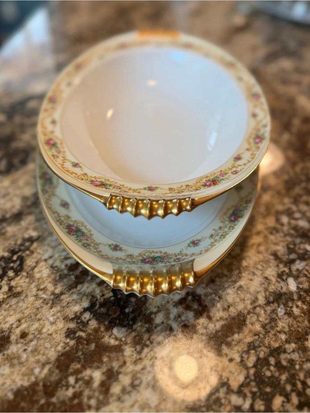 Vintage Meito Floral and Gold Porcelain Serving dishes with Floral Trim